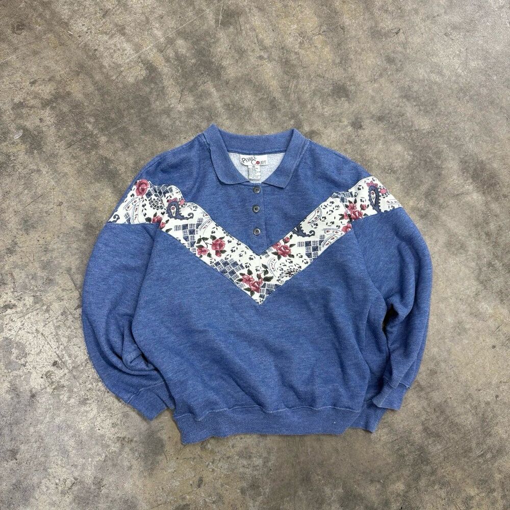 Vintage cottagecore coquette grandma grannycore floral collared sweatshirt - Picture 1 of 4